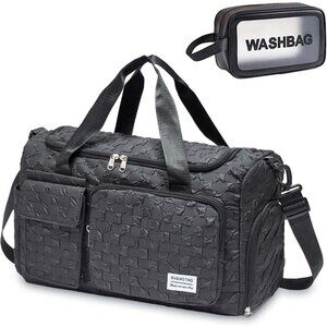 Women Black Checkered Small Gym Carry On Weekender Travel Shoe Compartment Bag